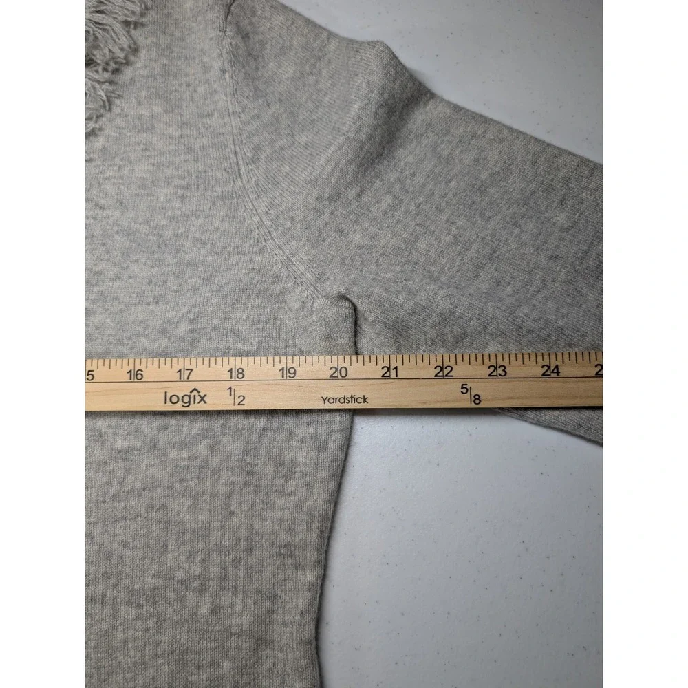 Peck & Peck  100% Pure Cashmere Cardigan Sweater Women's Large Fringe 2 Ply Gray - Picture 9 of 10